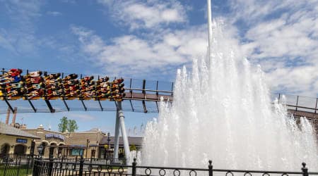 Candymonium behind the fountain at park opening.