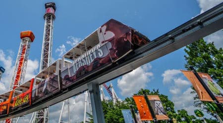 The Monorail at Hersheypark with Hershey Chocolate logos on side