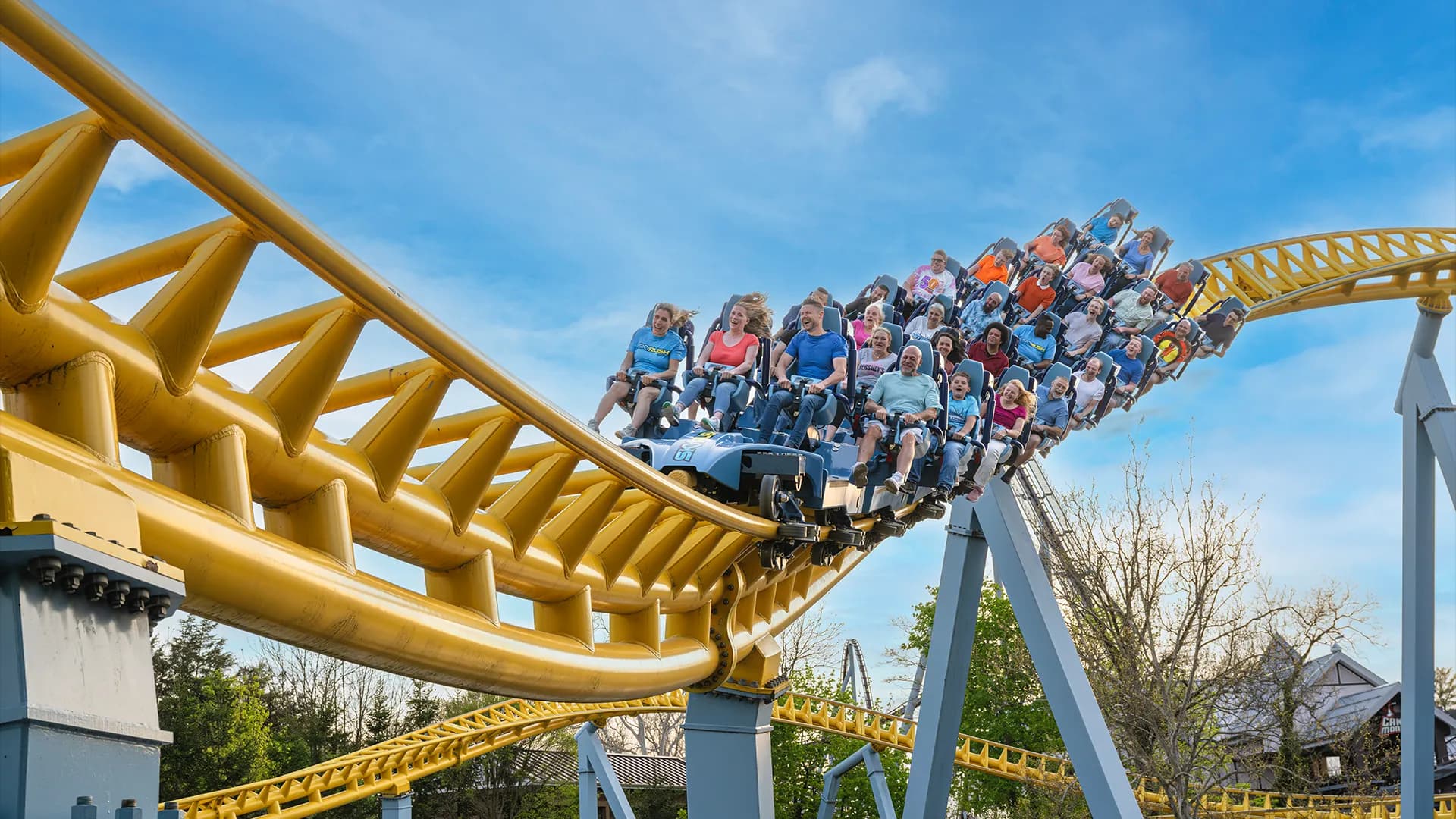 riders on skyrush at hersheypark